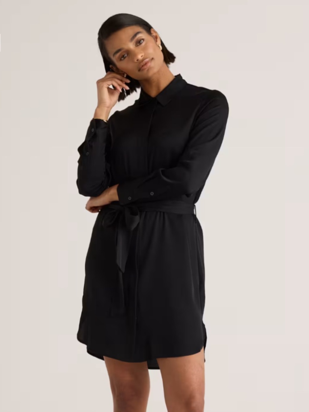 (NWOT) Quince Washable Stretch Silk Shirt Dress